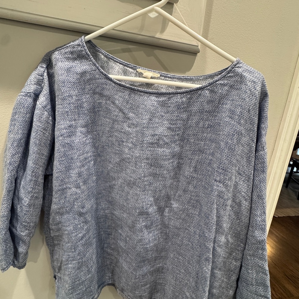 Eileen Fisher Light Blue Linen Boatneck Blouse - Picture 4 of 13